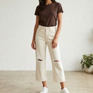 We The Free Distressed Cropped Jeans 25 Cream